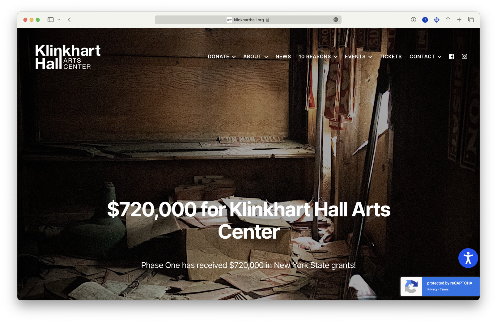 A website for Klinkhart Hall, the arts center.