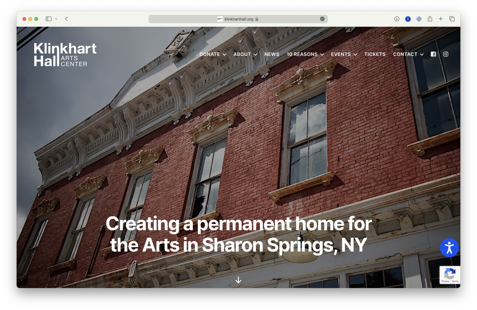 The website for Klinkhart Hall in Sharon Springs, NY.