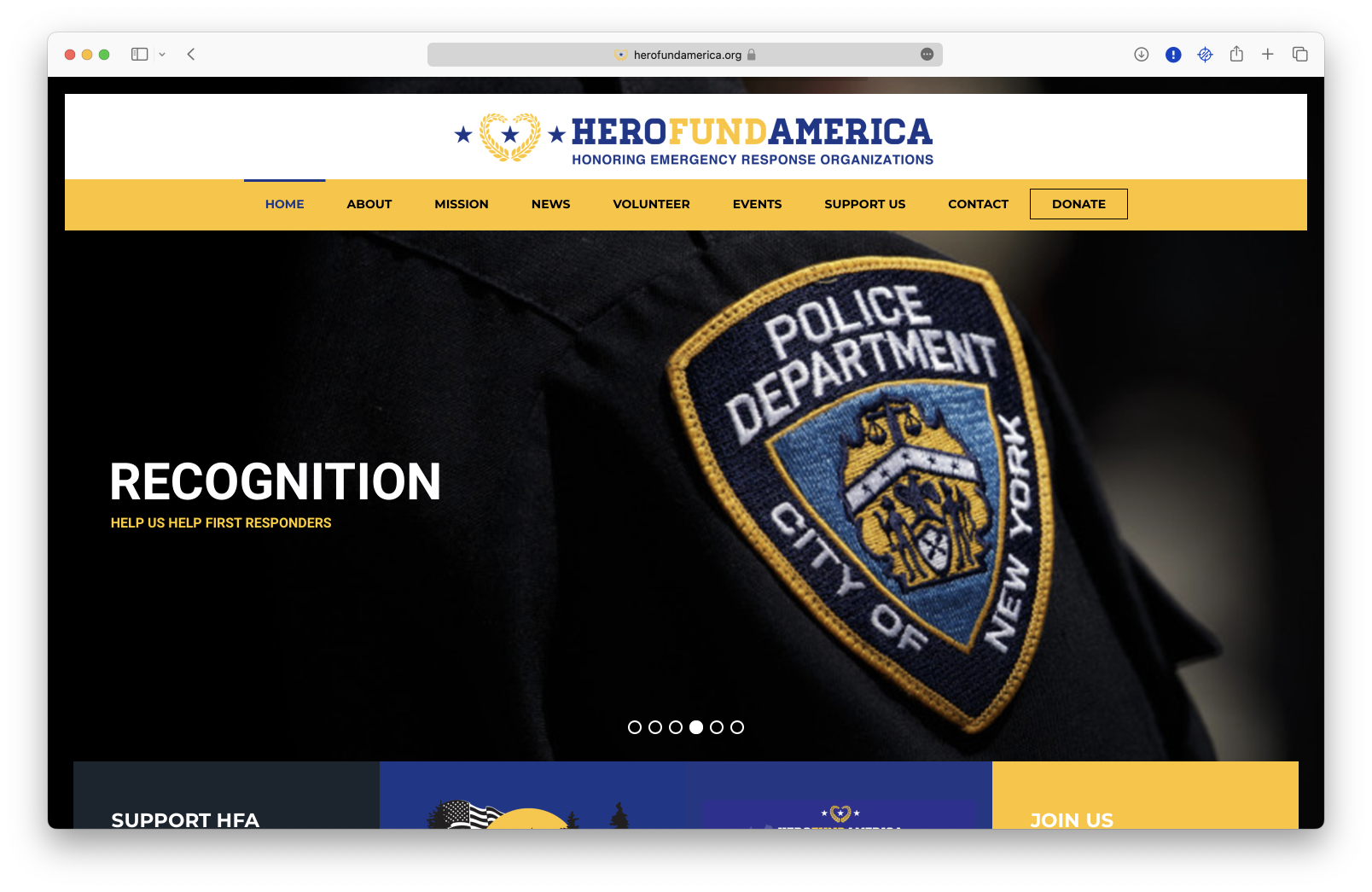 The Hero Fund America homepage.