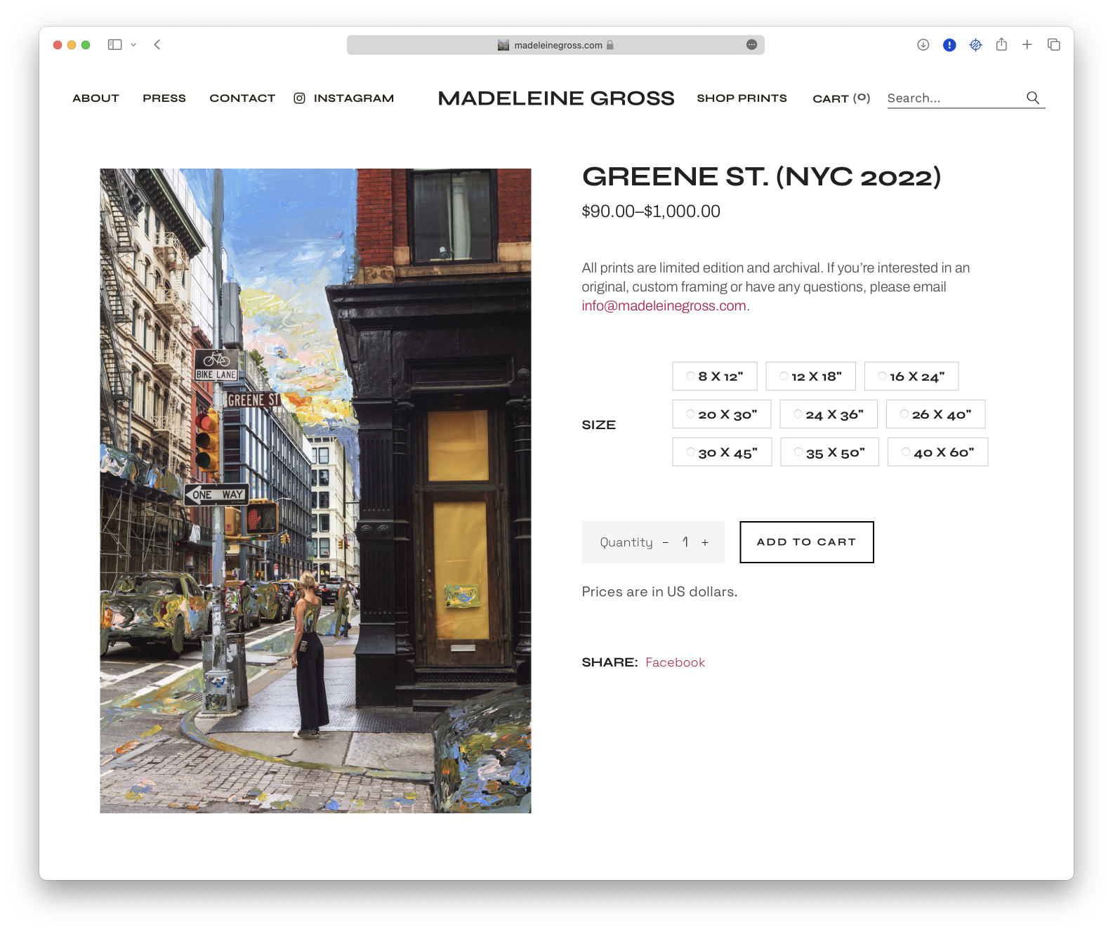 A screen shot of a website for artist Madeleine Gross