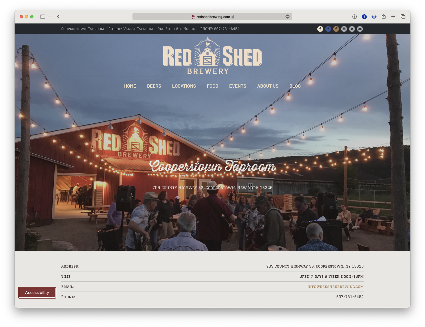 Website design for Red Shed Brewing Company.