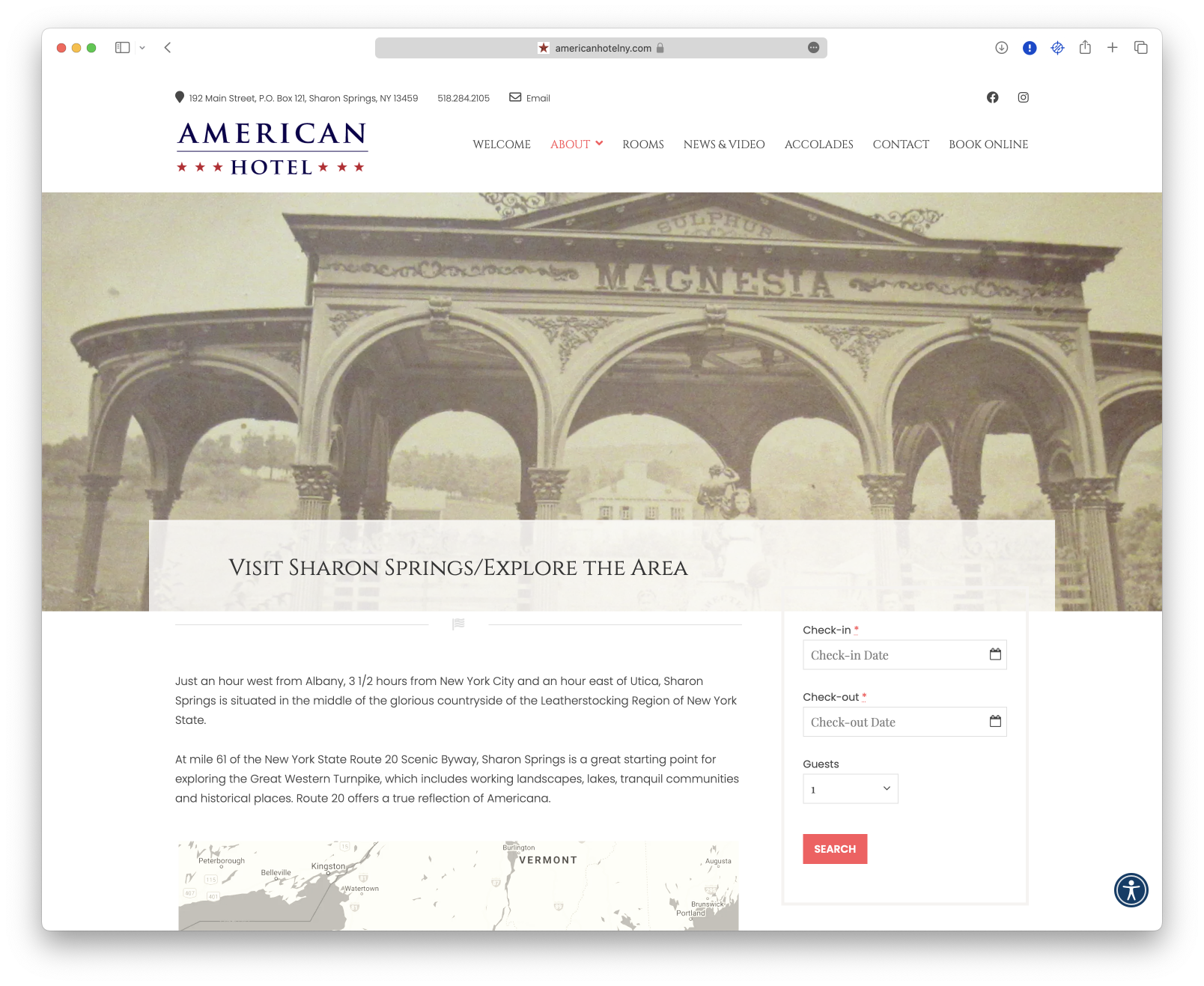 A web page on the American Hotel website.