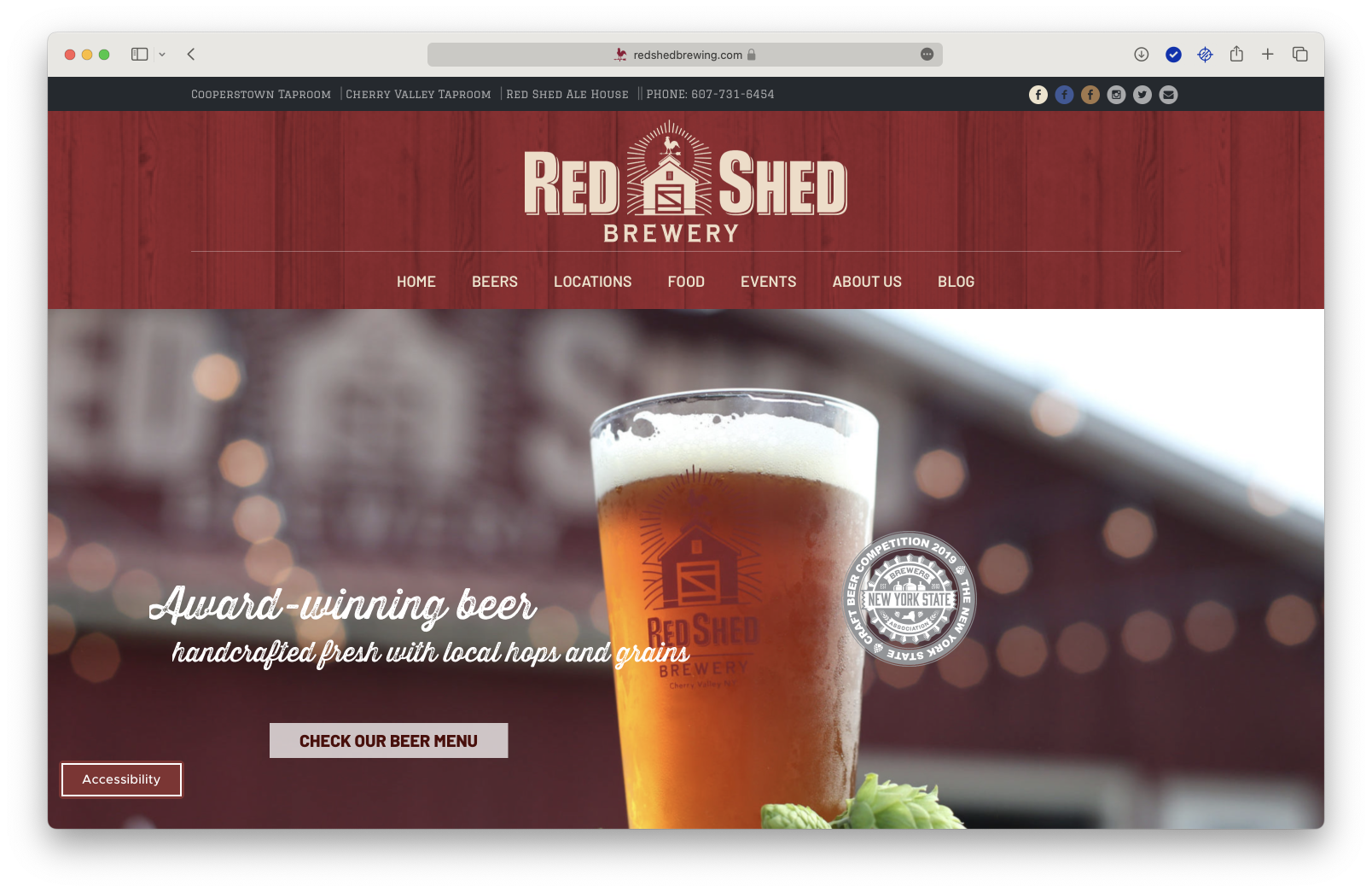 Red Shed Brewing Company website design.